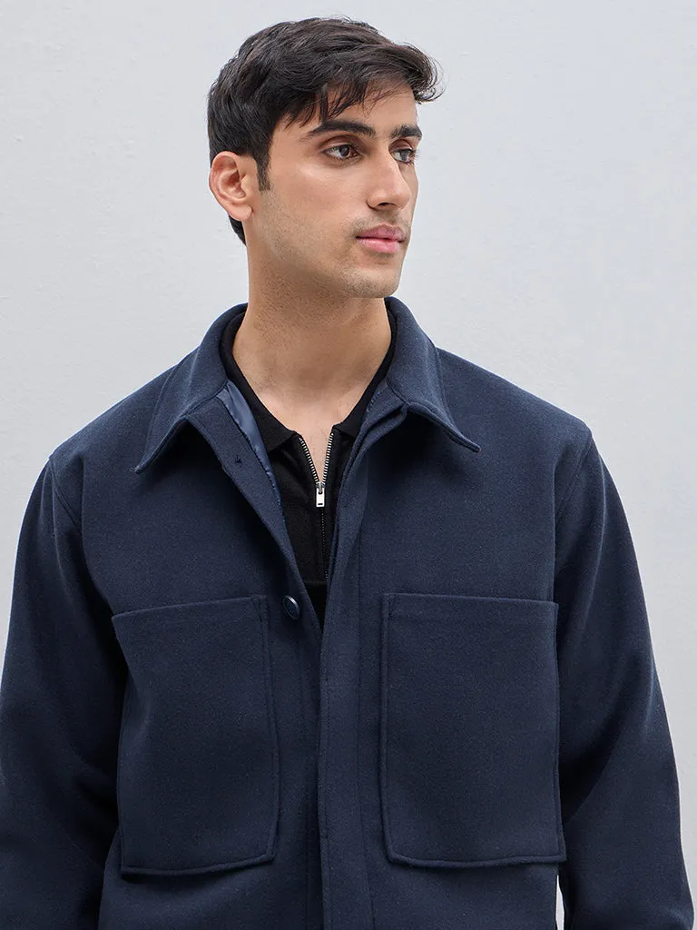 Ascot Navy Relaxed-Fit Faux Suede Jacket