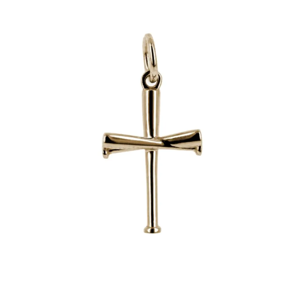 Baseball Bat Cross Bracelet Charm | 14k Gold