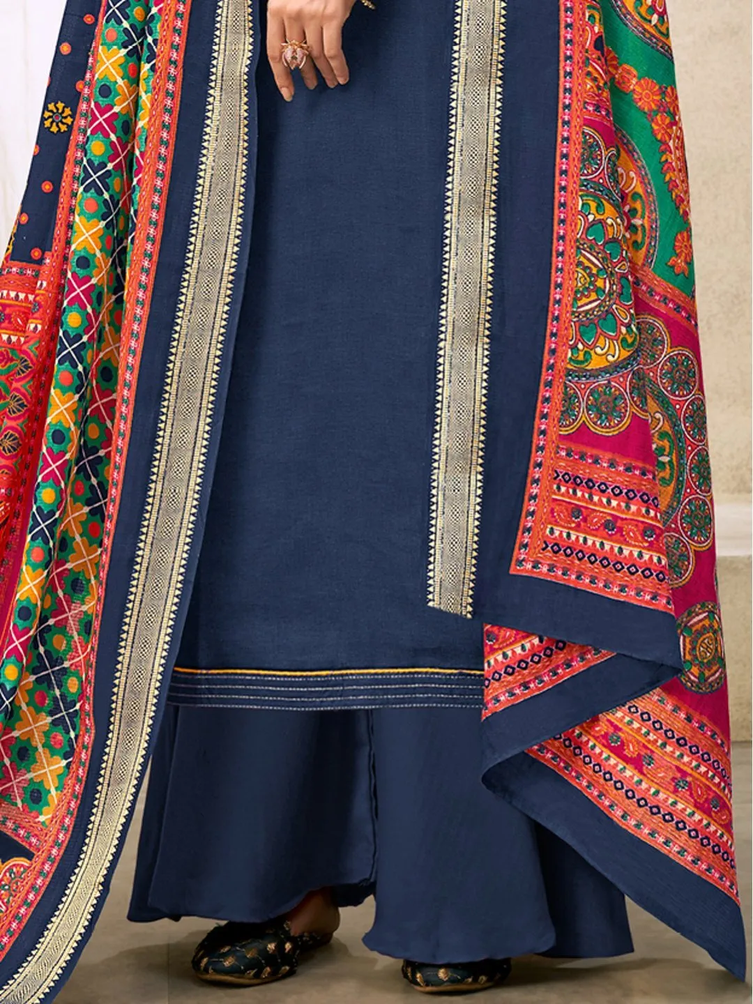 Blue Embroidered Unstitched Cotton Salwar Suit Material