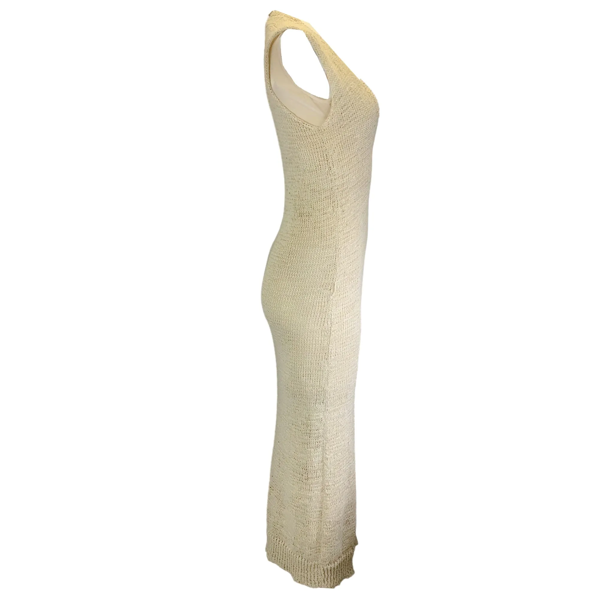 Brunello Cucinelli Beige Silk Lined Knit Maxi Dress