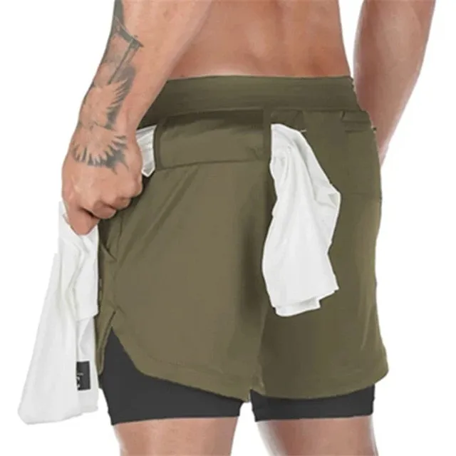 Camo Running Shorts Men 2 In 1 Double-deck Quick Dry