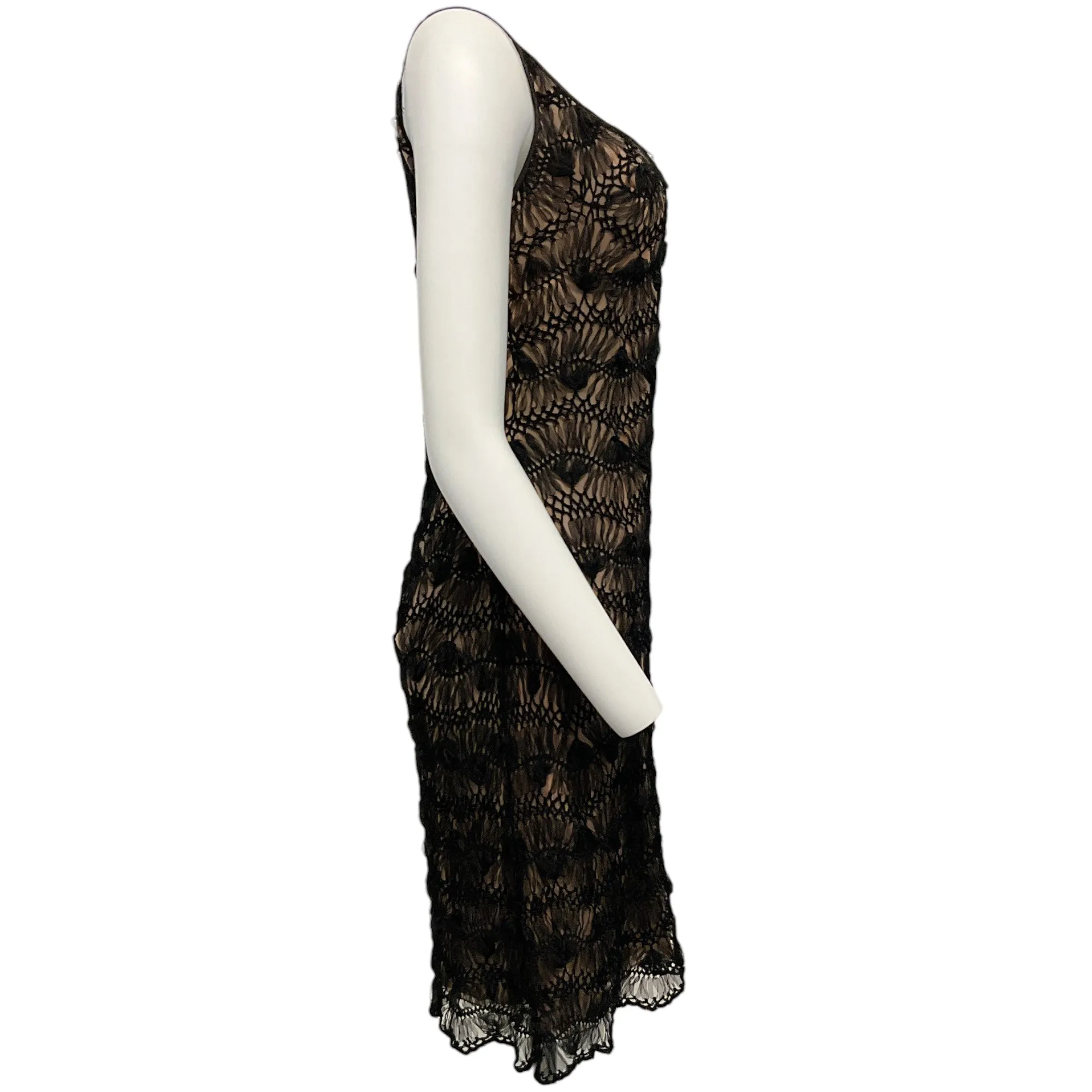 Carmen Marc Valvo Black / Nude Crochet Dress