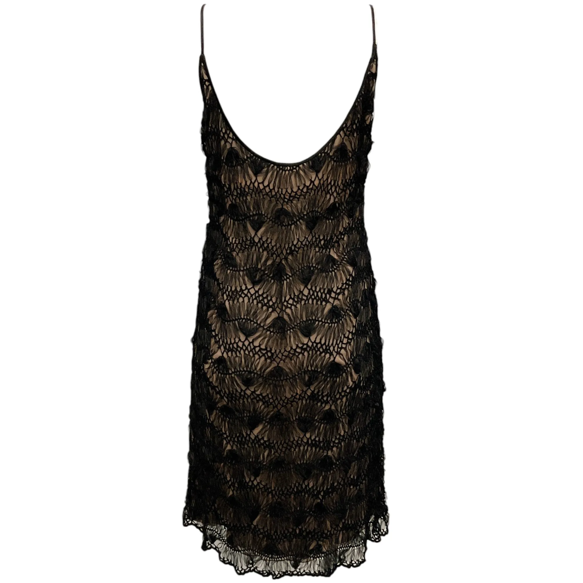 Carmen Marc Valvo Black / Nude Crochet Dress