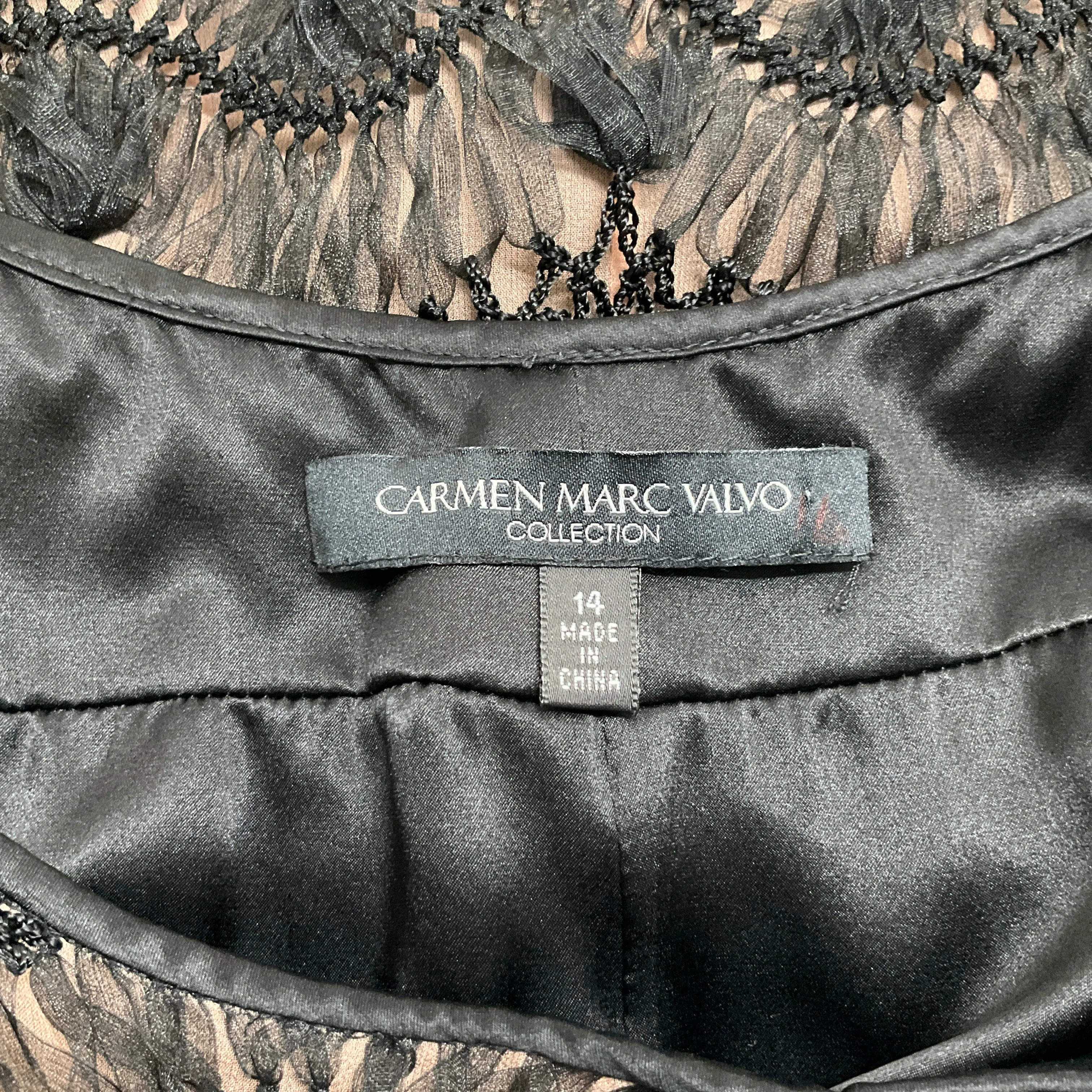 Carmen Marc Valvo Black / Nude Crochet Dress