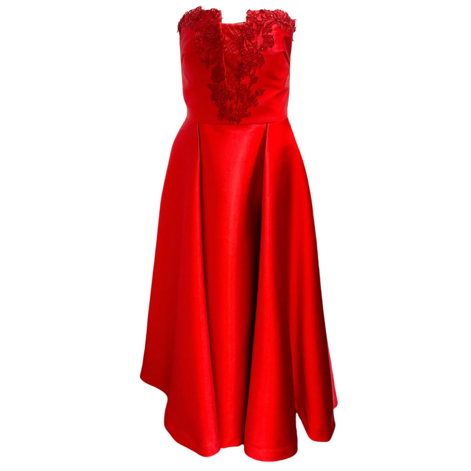 Carolina Herrera Red Pre-Fall 2017 Embellished Strapless Satin Gown / Formal Dress