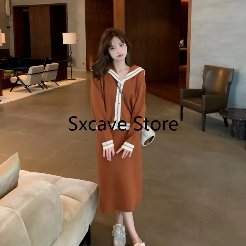 Christmas Gift 2 Piece Dress Set Women Elegant Knitted Suits Korean Fashion Cardigan Sweater   Casual Midi Skirts Deanwangkt Winter Tracksuits