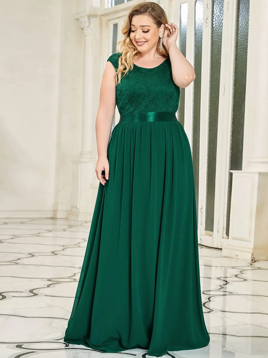 Classic Round Neck V Back Lace Bodice Bridesmaid Dress