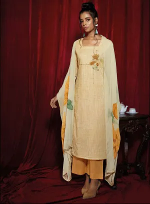 Ganga Yellow Pure Cotton Unstitched Salwar Suit Material for Women