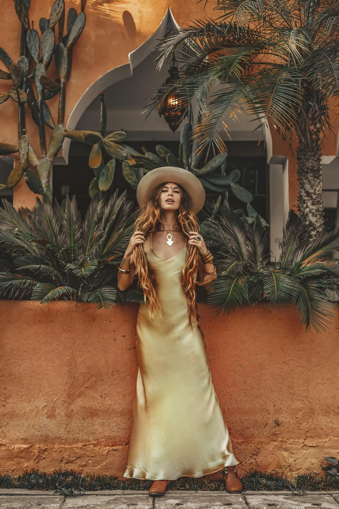 Golden Silk Slip Dress • Peace Silk Boho Dress Women • Silk Long Maxi Dress