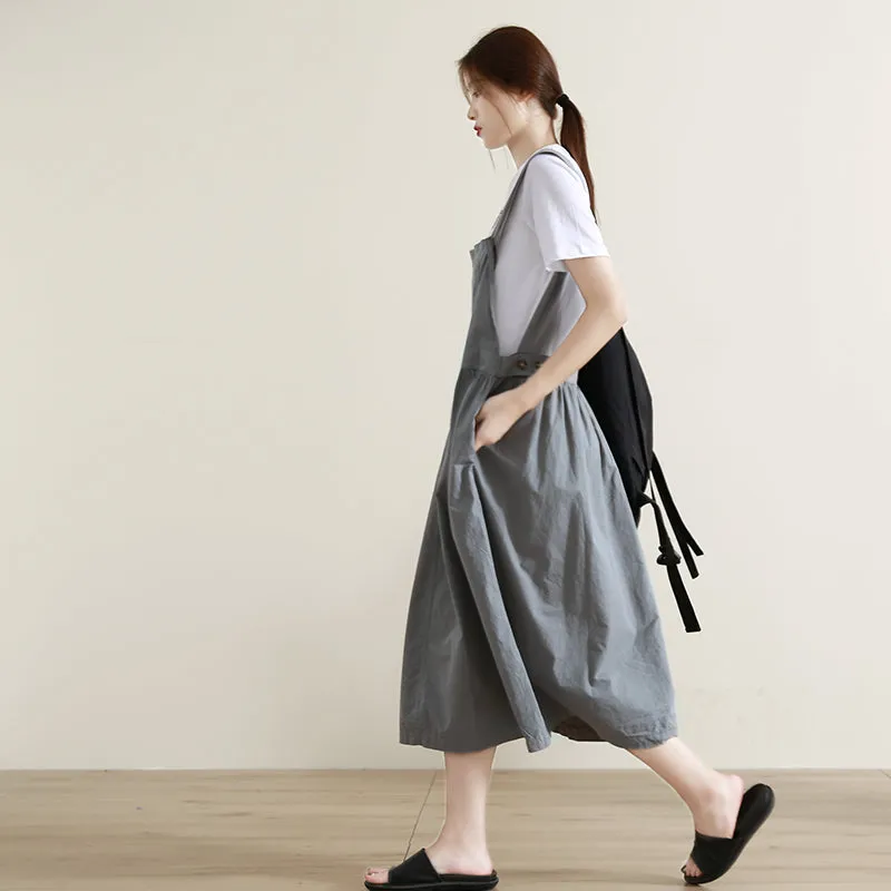 Gray Strap Dress Casual Summer Women Cotton Suspender Dresses GU98402