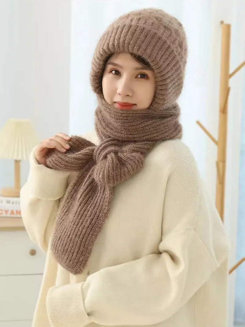 Integrated Ear Protection Windproof Cap Scarf Knitting Thickening Hat Winter UK