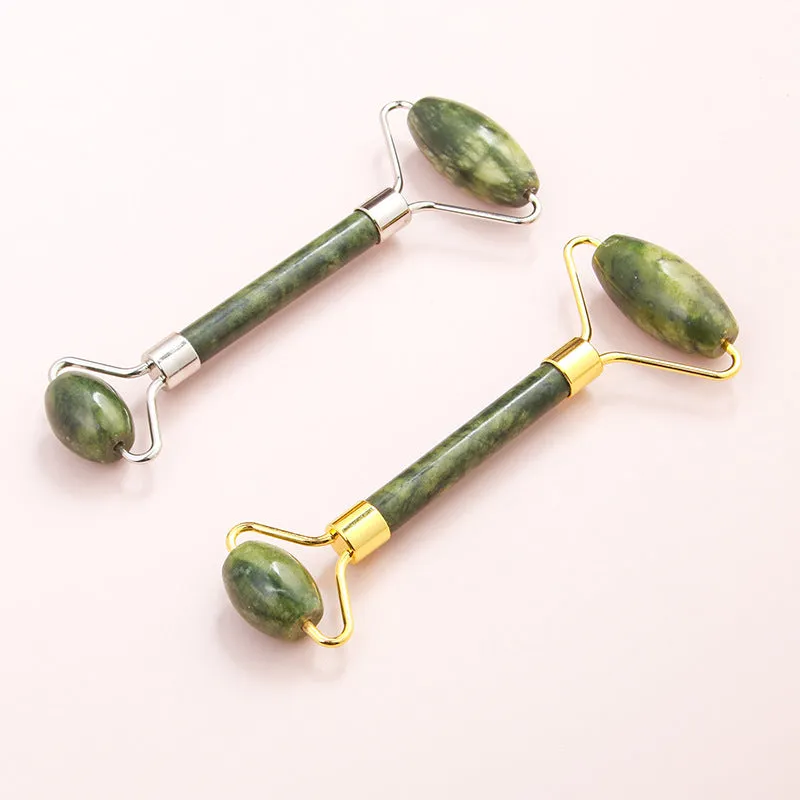 Jade Roller Massager Scrapping Plate Meridian Muscle-Poking Stick Facial Face Xiuyan Jade Beauty Instrument Green Phoenix Jade Roller