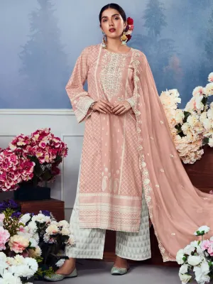 Kimora Peach Unstitched Cotton Suit Dress Material for Women