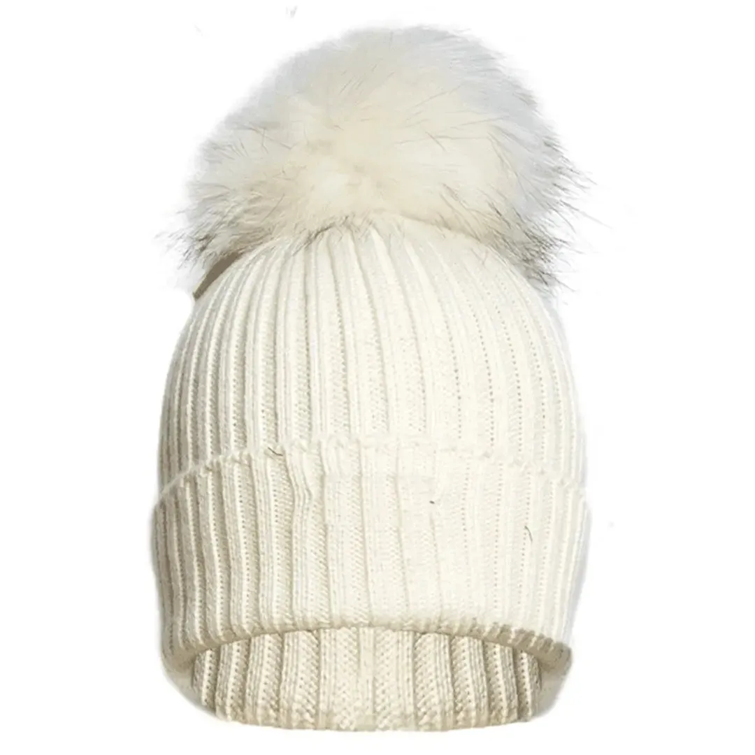 Knitted Fur Pom Pom Hat Cream by Jayley