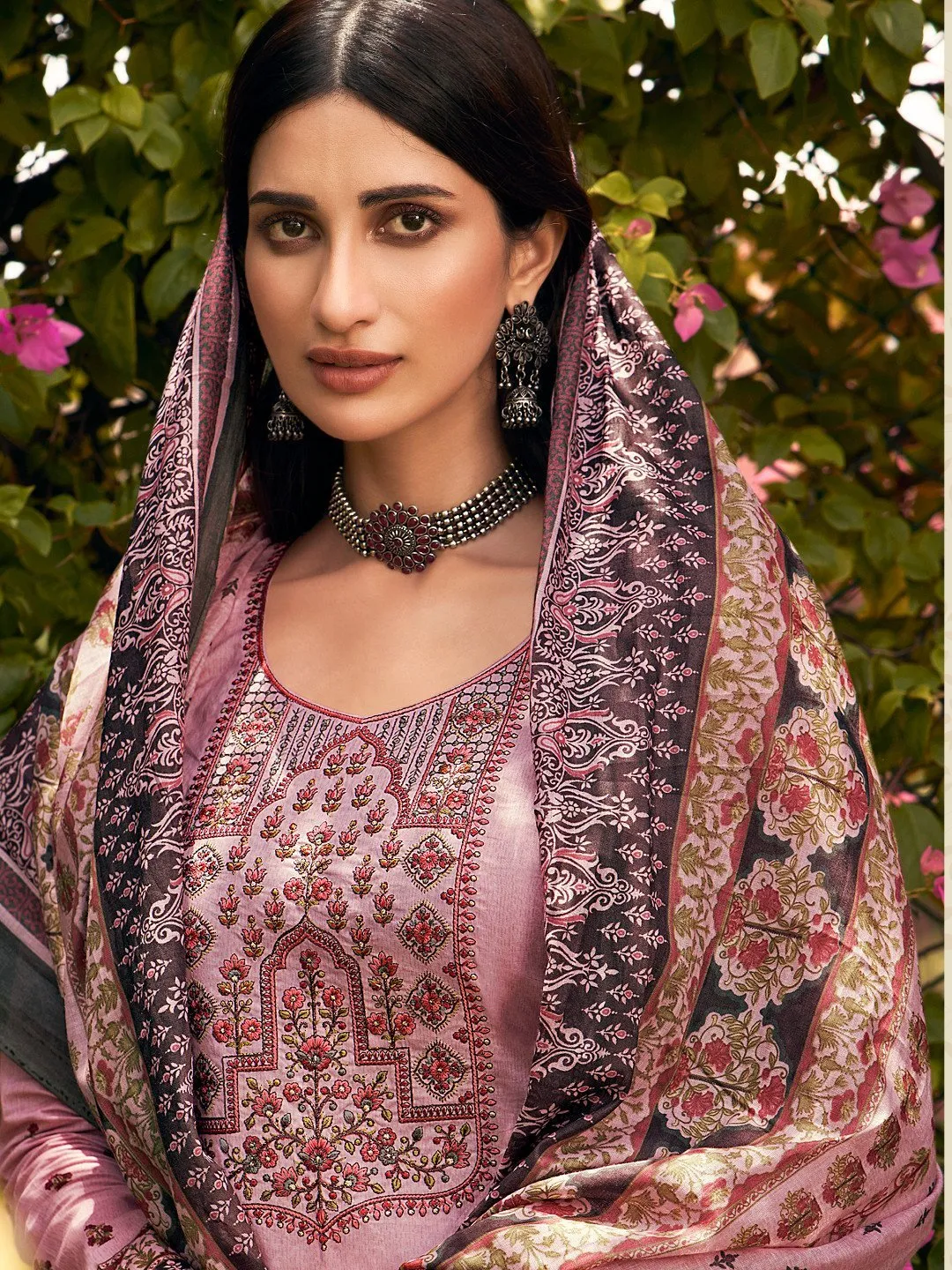 Lawn Cotton Purple Un-Stitched Suit Material with Embroidery