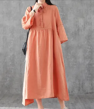 Long Sleeve Summer Spring Cotton Linen Women loose Dresses DZA05254