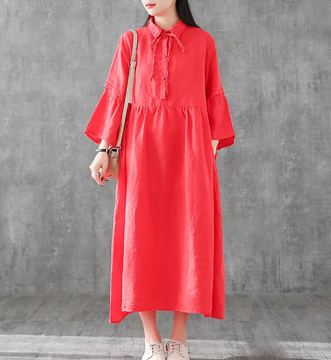 Long Sleeve Summer Spring Cotton Linen Women loose Dresses DZA05254