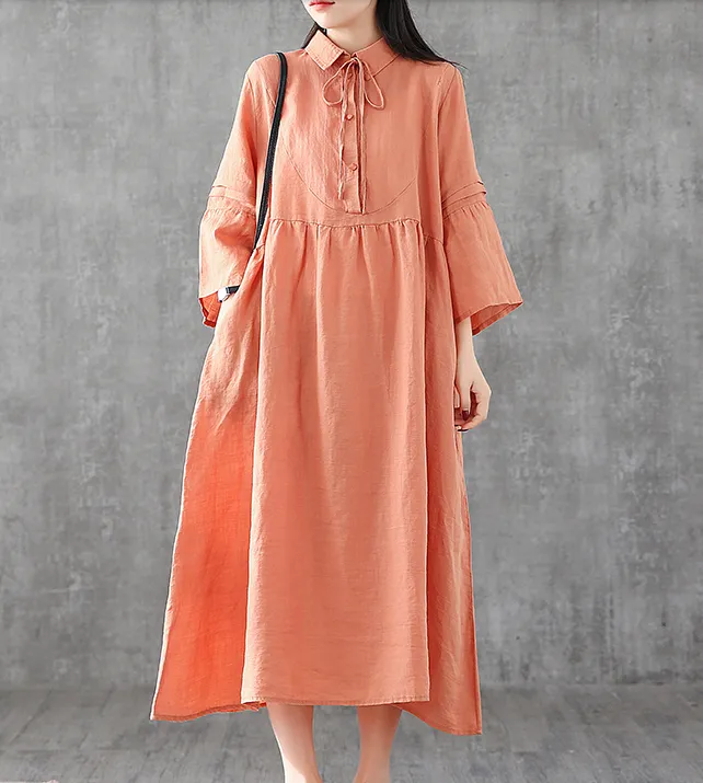 Long Sleeve Summer Spring Cotton Linen Women loose Dresses DZA05254