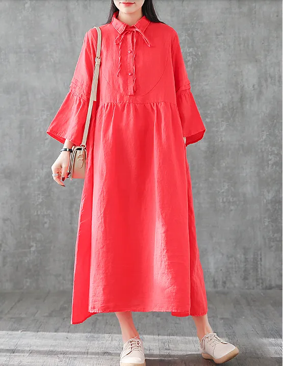 Long Sleeve Summer Spring Cotton Linen Women loose Dresses DZA05254