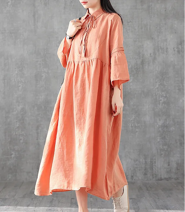 Long Sleeve Summer Spring Cotton Linen Women loose Dresses DZA05254