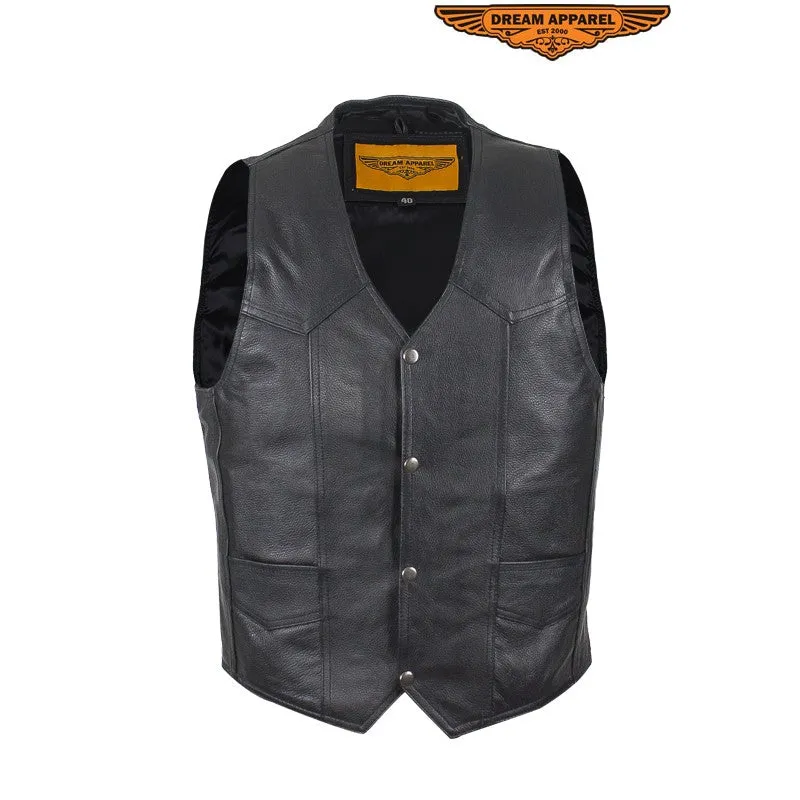 Men's Plain Black Leather Vest