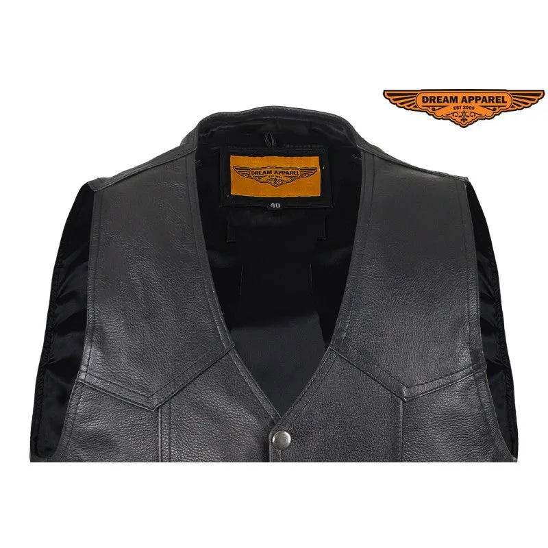 Men's Plain Black Leather Vest