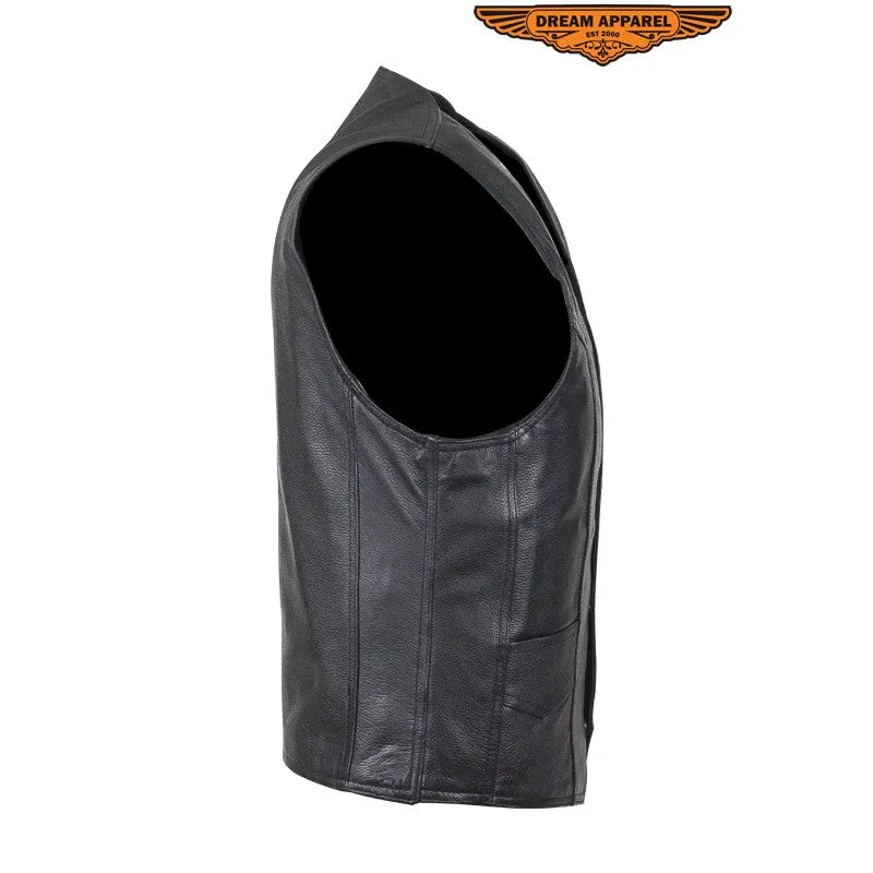 Men's Plain Black Leather Vest