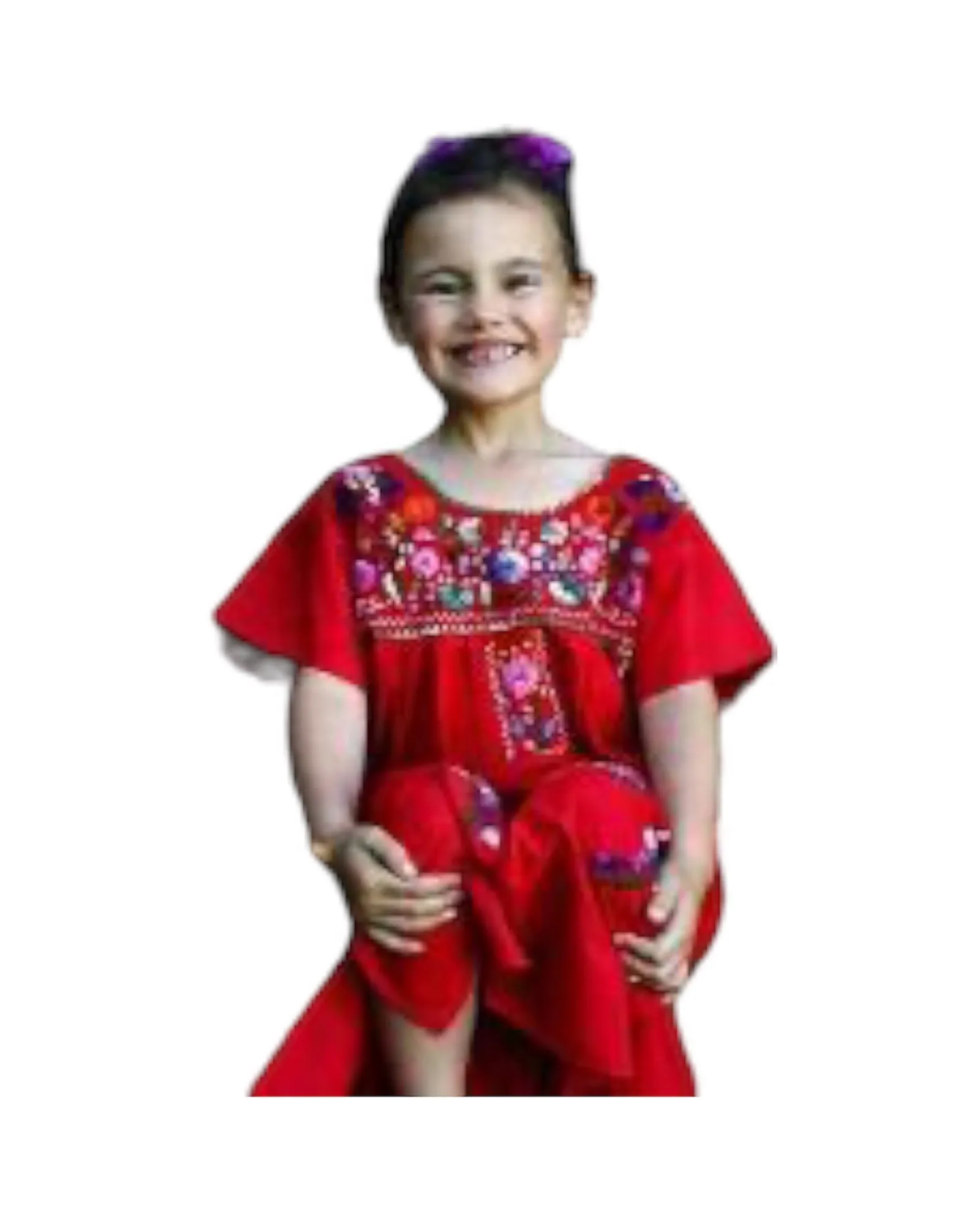 Mexican Puebla Dress for Girls Red