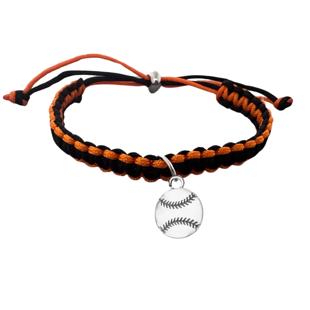 Multi Colored Baseball Charm Rope Bracelet - Pick Colors