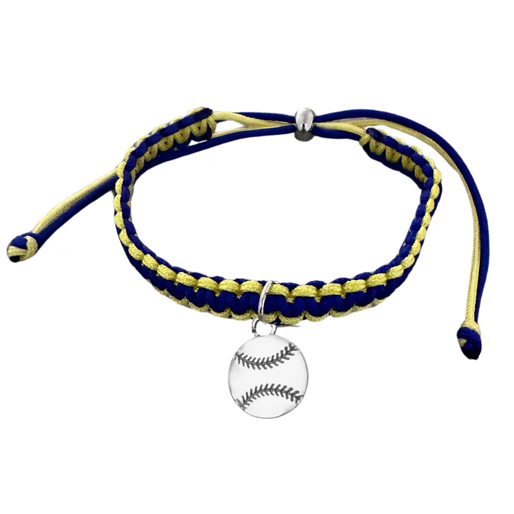 Multi Colored Baseball Charm Rope Bracelet - Pick Colors