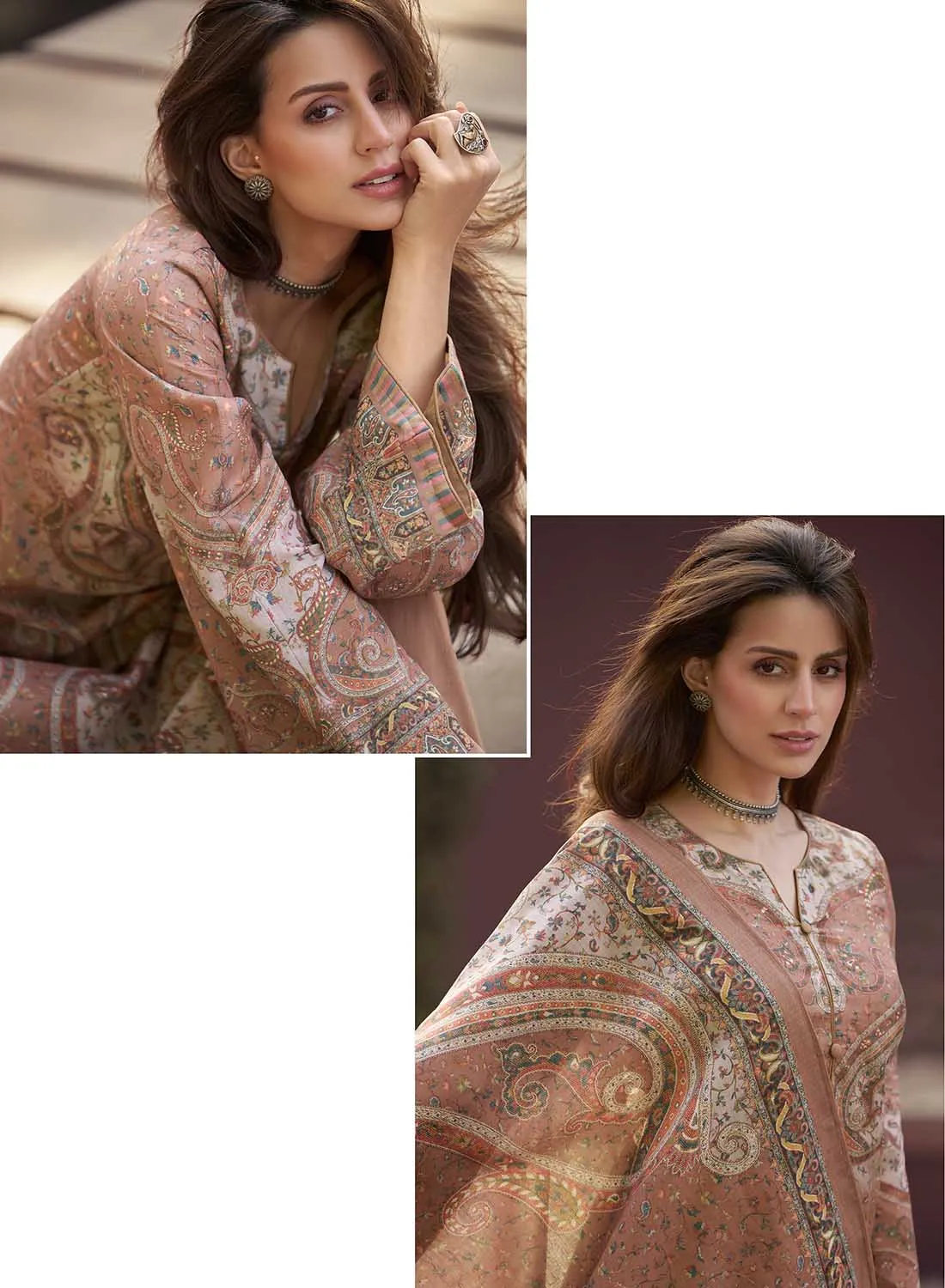 Mumtaz Arts Brown Pure Cambric Cotton Unstitched Suit Dress Material