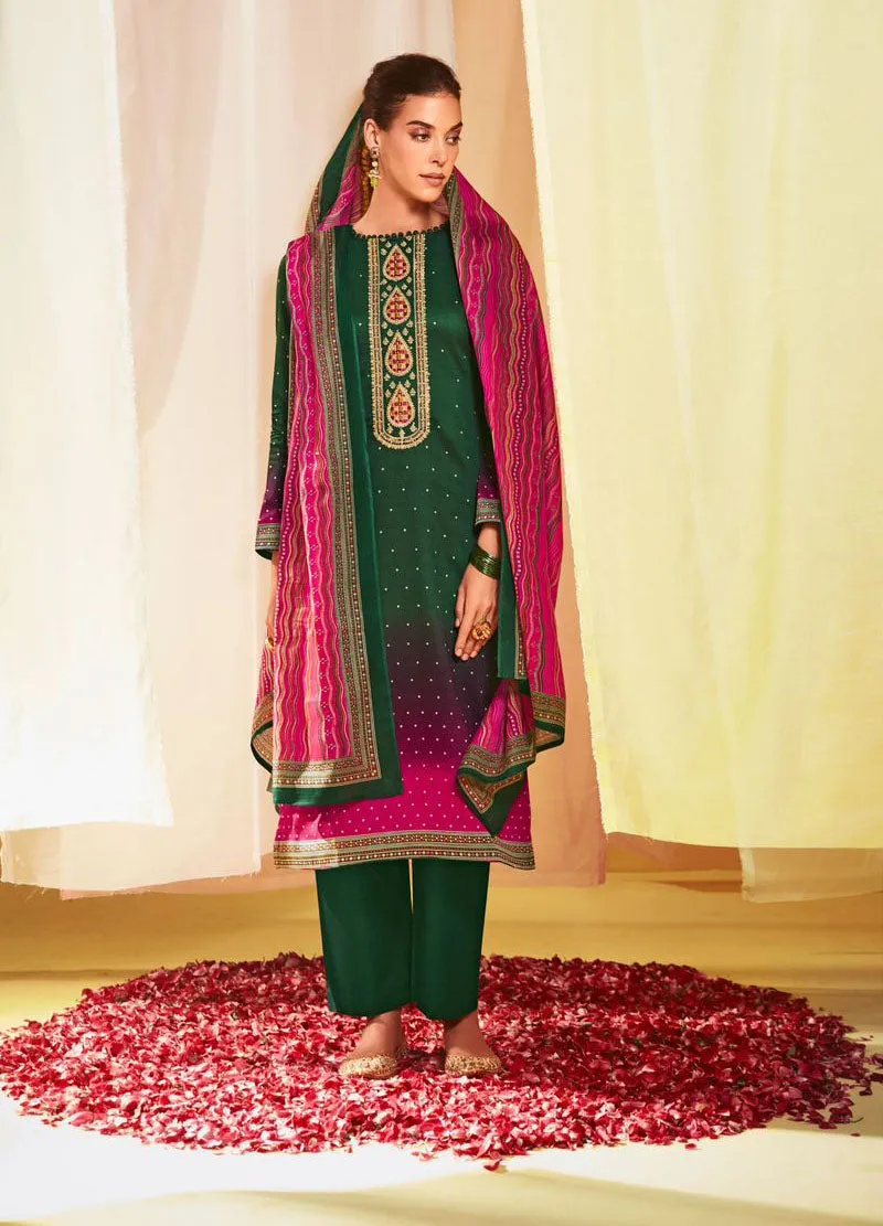 Mumtaz Arts Embroidered Cotton Satin Unstitched Suit Set Green