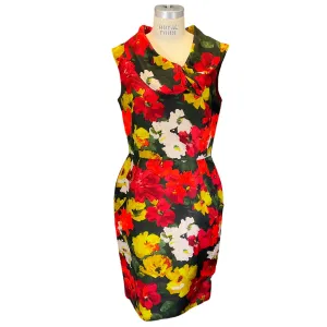 Oscar de la Renta Red Multi Floral Printed Midi Dress