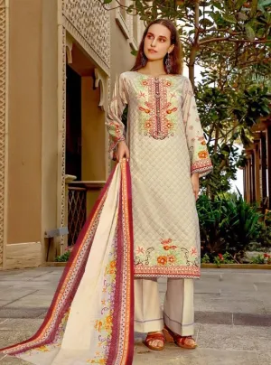 Pakistani Style Unstitched Brown Lawn Cotton Suit Set