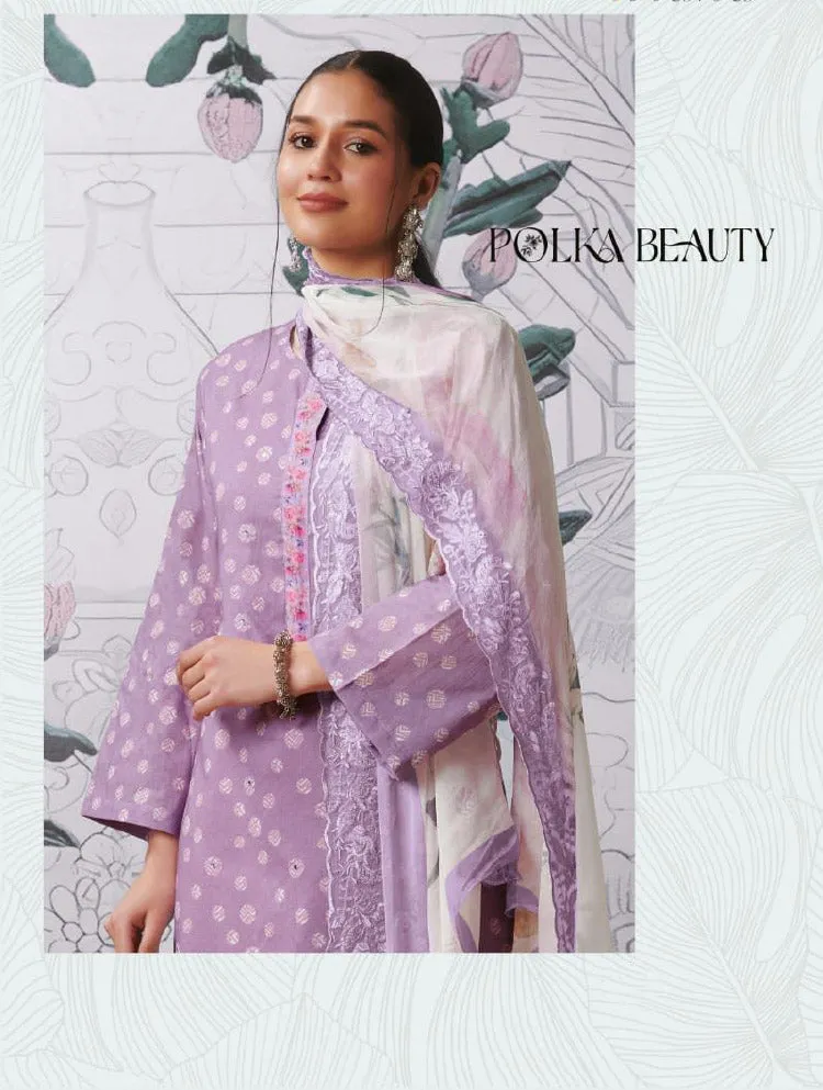 Party Wear Pure Cotton Lawn Unstitched Women Suits Fabric Purple