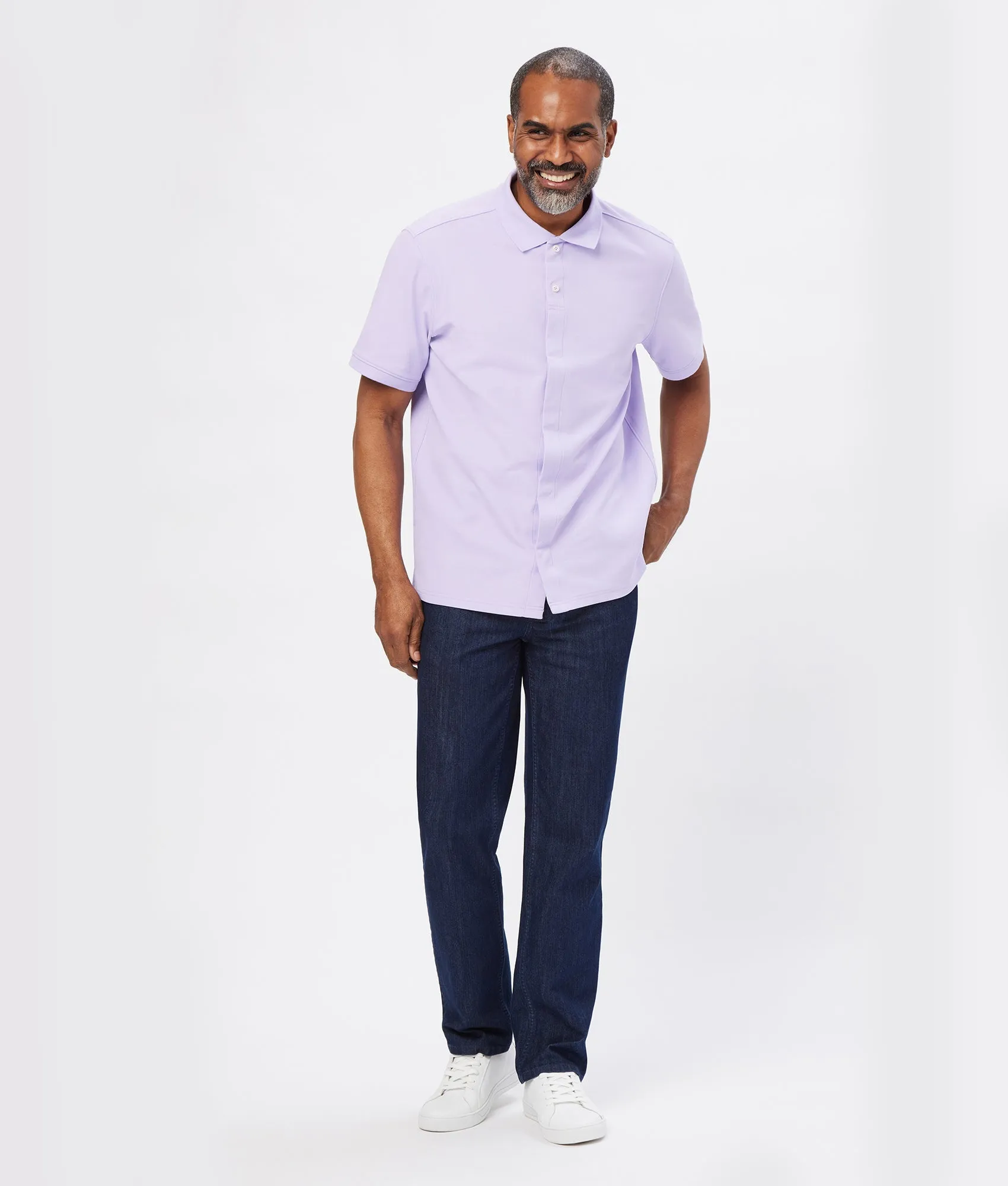 Pique Knit Short Sleeve Polo with Magnetic Closures in Lavender