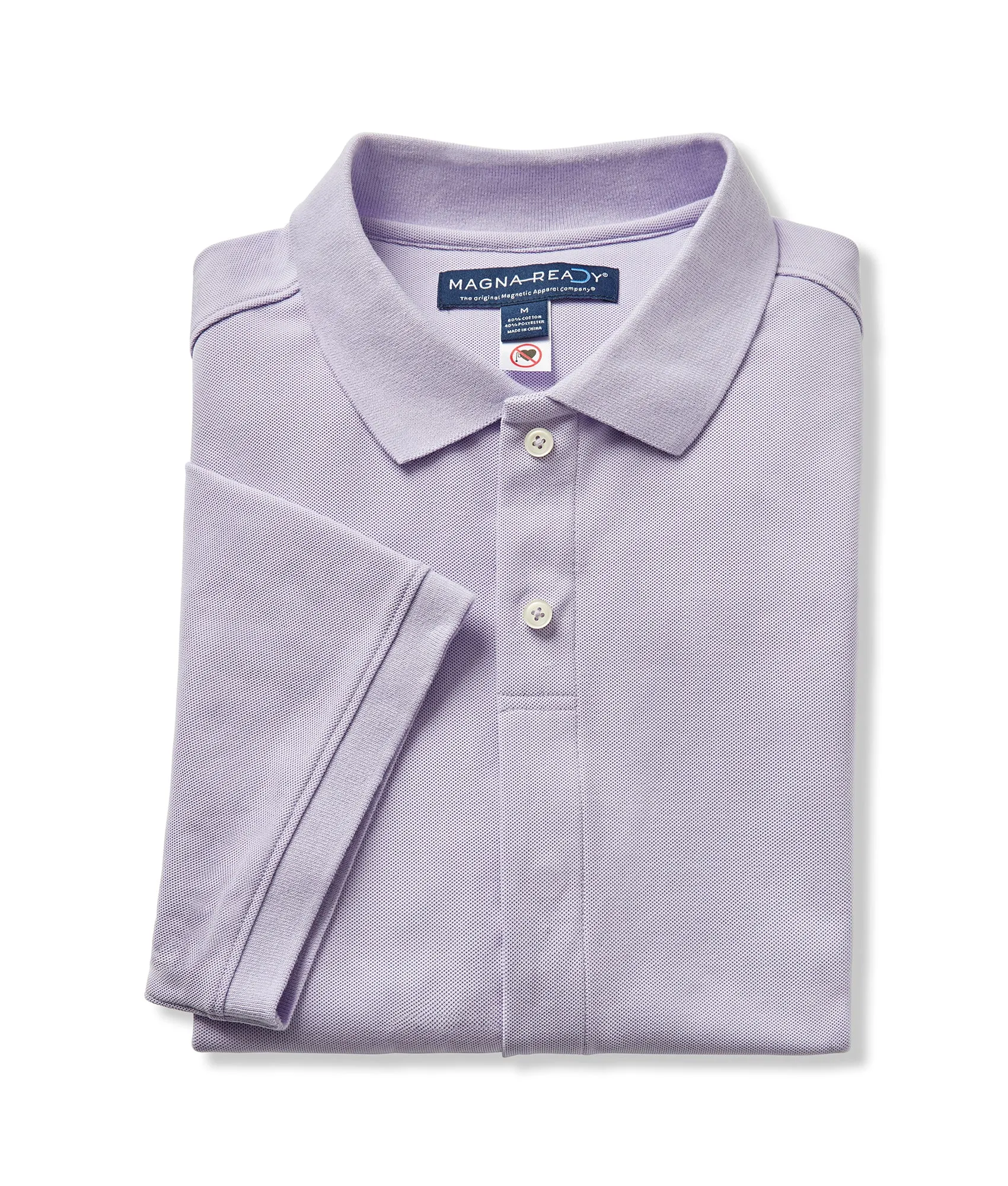 Pique Knit Short Sleeve Polo with Magnetic Closures in Lavender