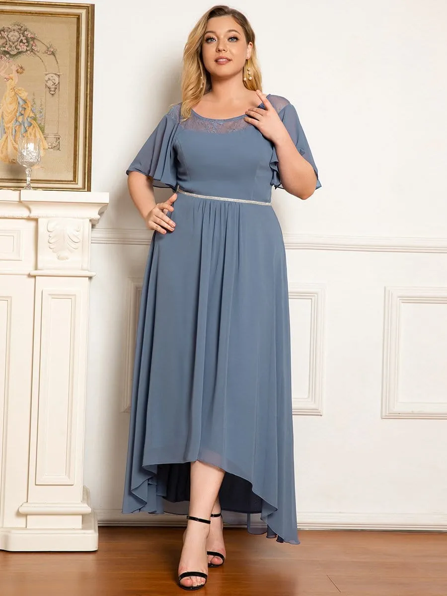 Plus Size Women's Casual Boat Neck A-Line Midi Dress with Asymmetrical Hems