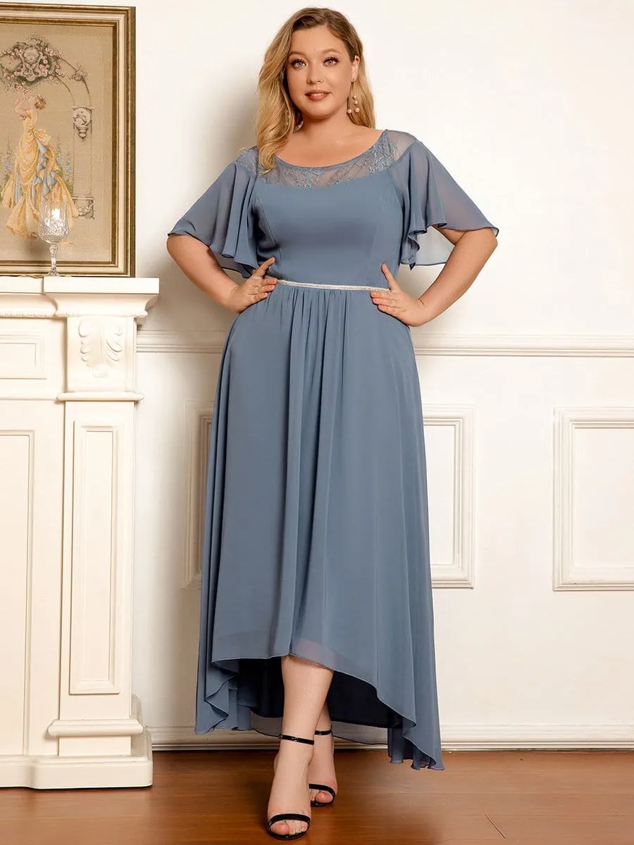 Plus Size Women's Casual Boat Neck A-Line Midi Dress with Asymmetrical Hems