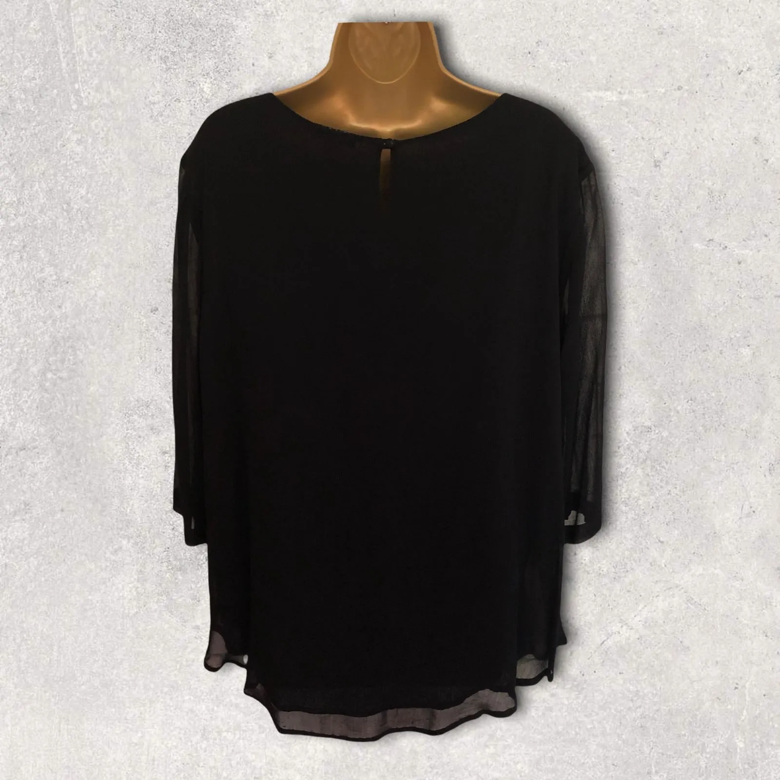 Pomodoro Black Chiffon Embroidered Floral Top  UK 18  US 14 EU 46 RRP £59.95