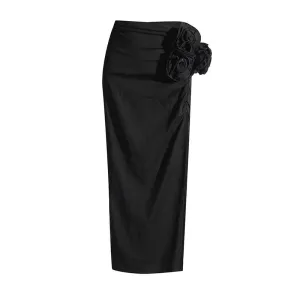 Pre Order:  3D Flower Stitching High Waist Slit Skirt