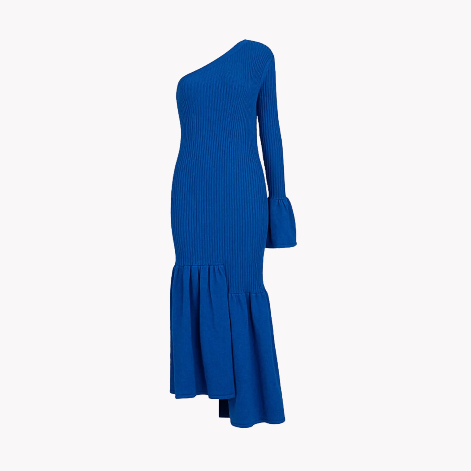 Pre Order:  Blue Ribbed One Shoulder Dress