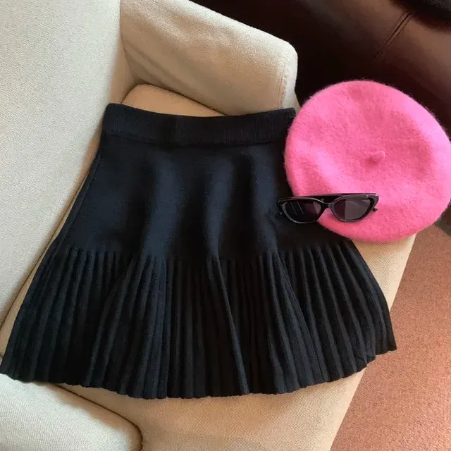 Pre Order:  High-Waist Pleated Knit Mini Skirt