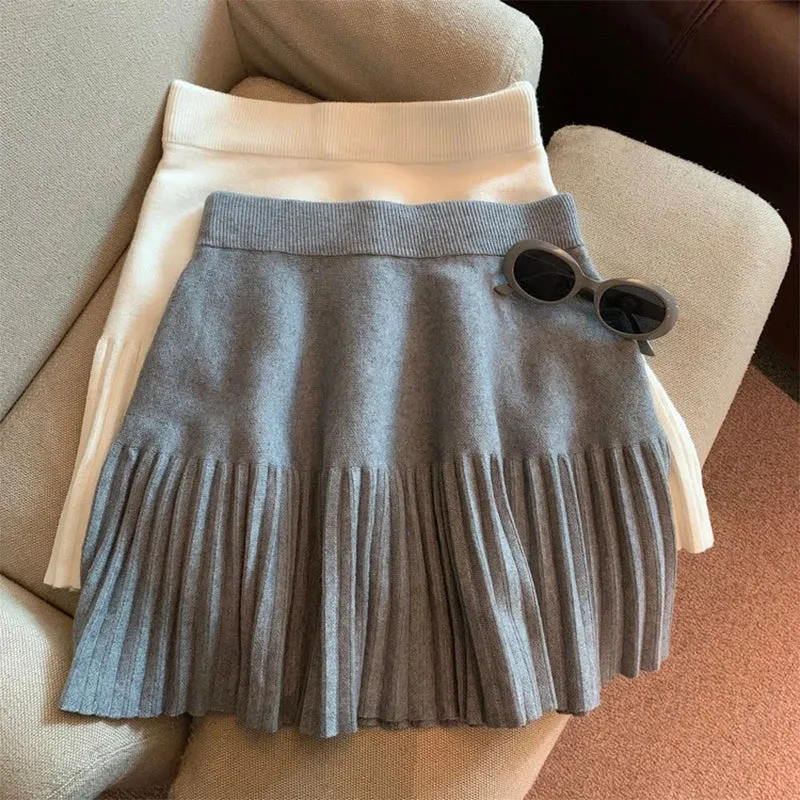 Pre Order:  High-Waist Pleated Knit Mini Skirt