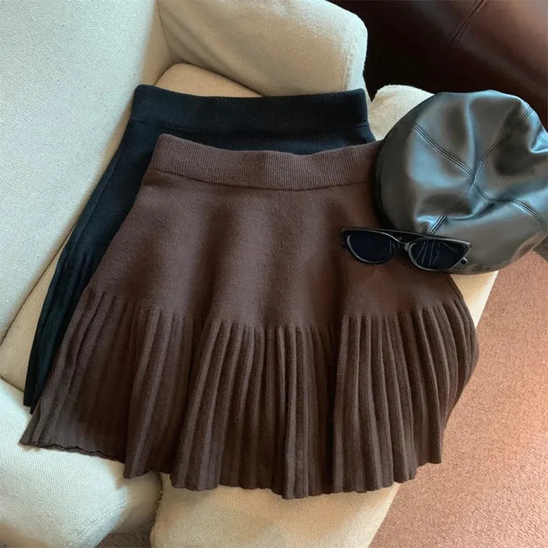 Pre Order:  High-Waist Pleated Knit Mini Skirt