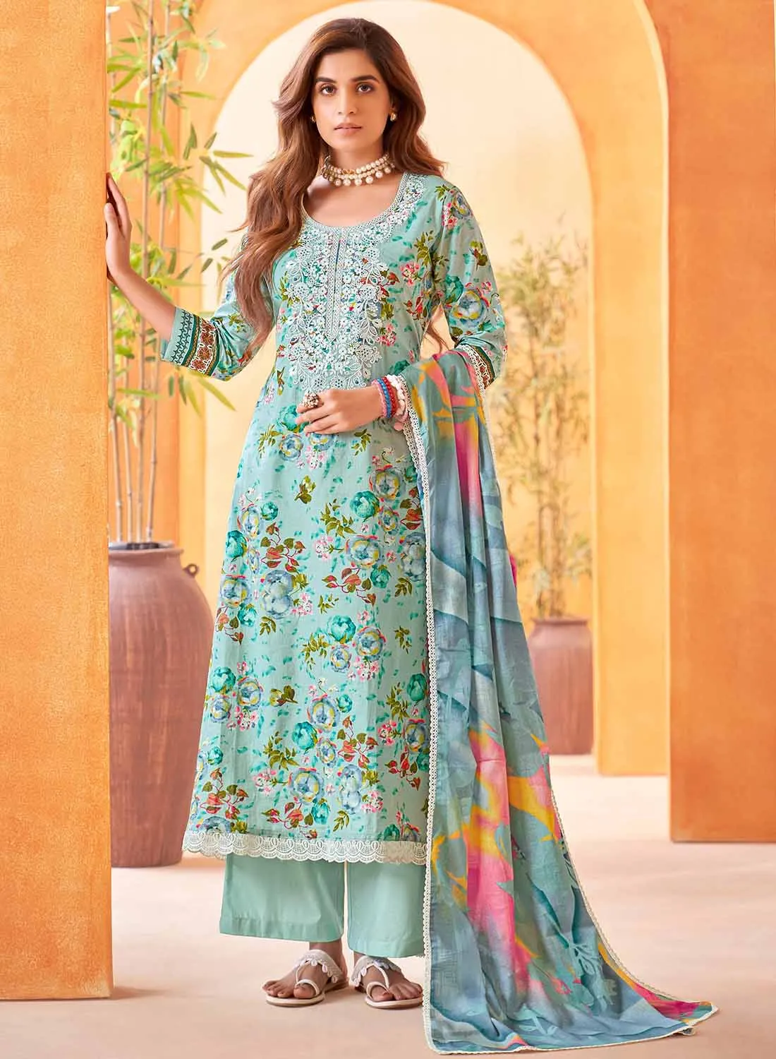 Pure Cambric Cotton Unstitched Salwar Suit Dress Material for Women