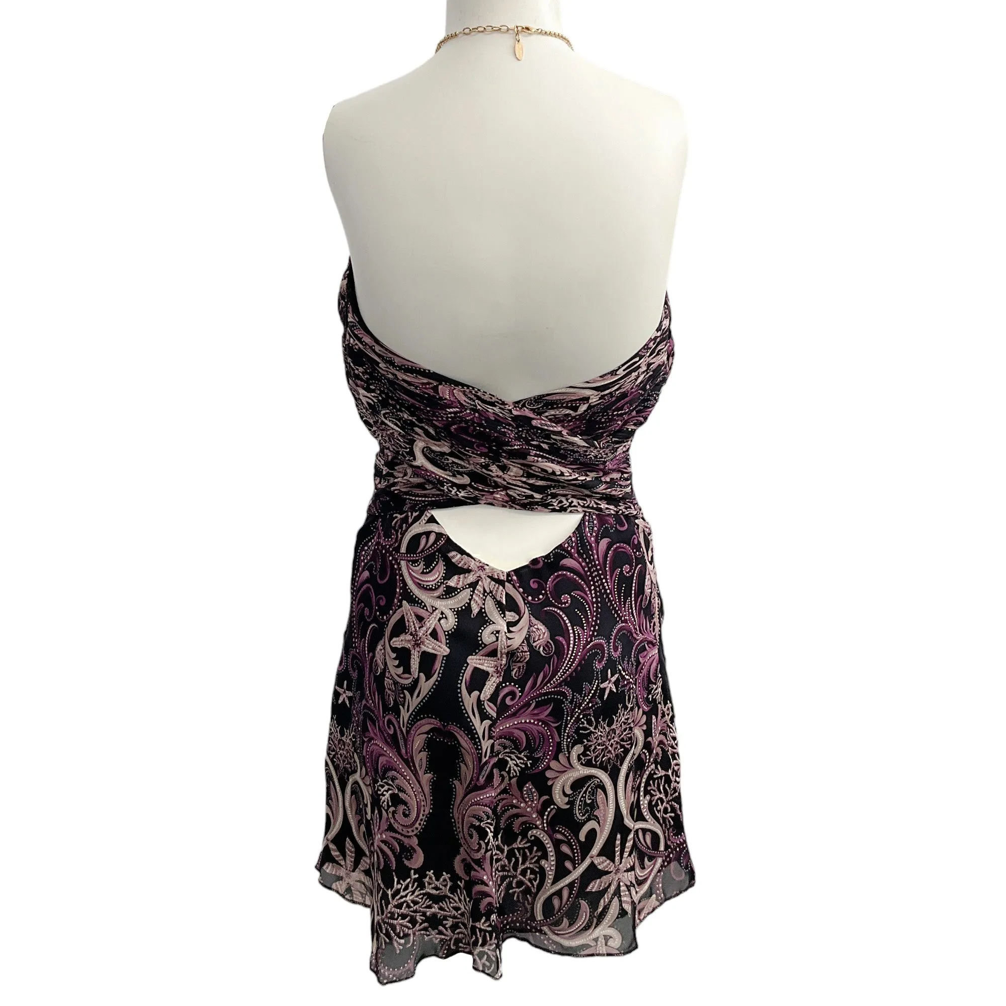 Roberto Cavalli Black / Purple Print Silk Halter Dress