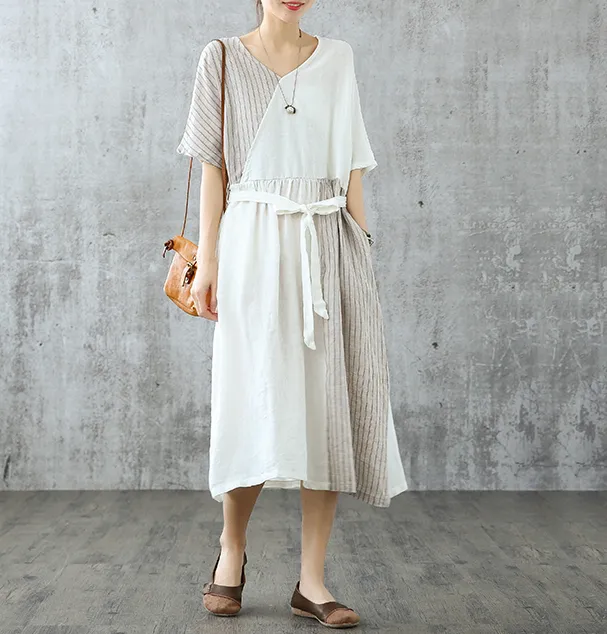 Summer Cotton Linen Spring Women Dresses QJ05085