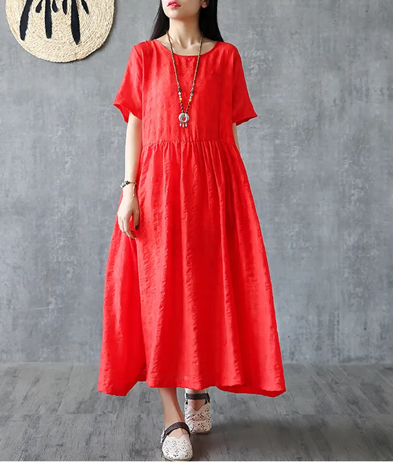 Summer  Spring  Cotton Linen Women loose Dresses DZA05168