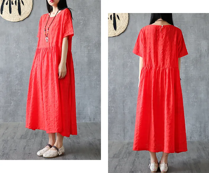 Summer  Spring  Cotton Linen Women loose Dresses DZA05168